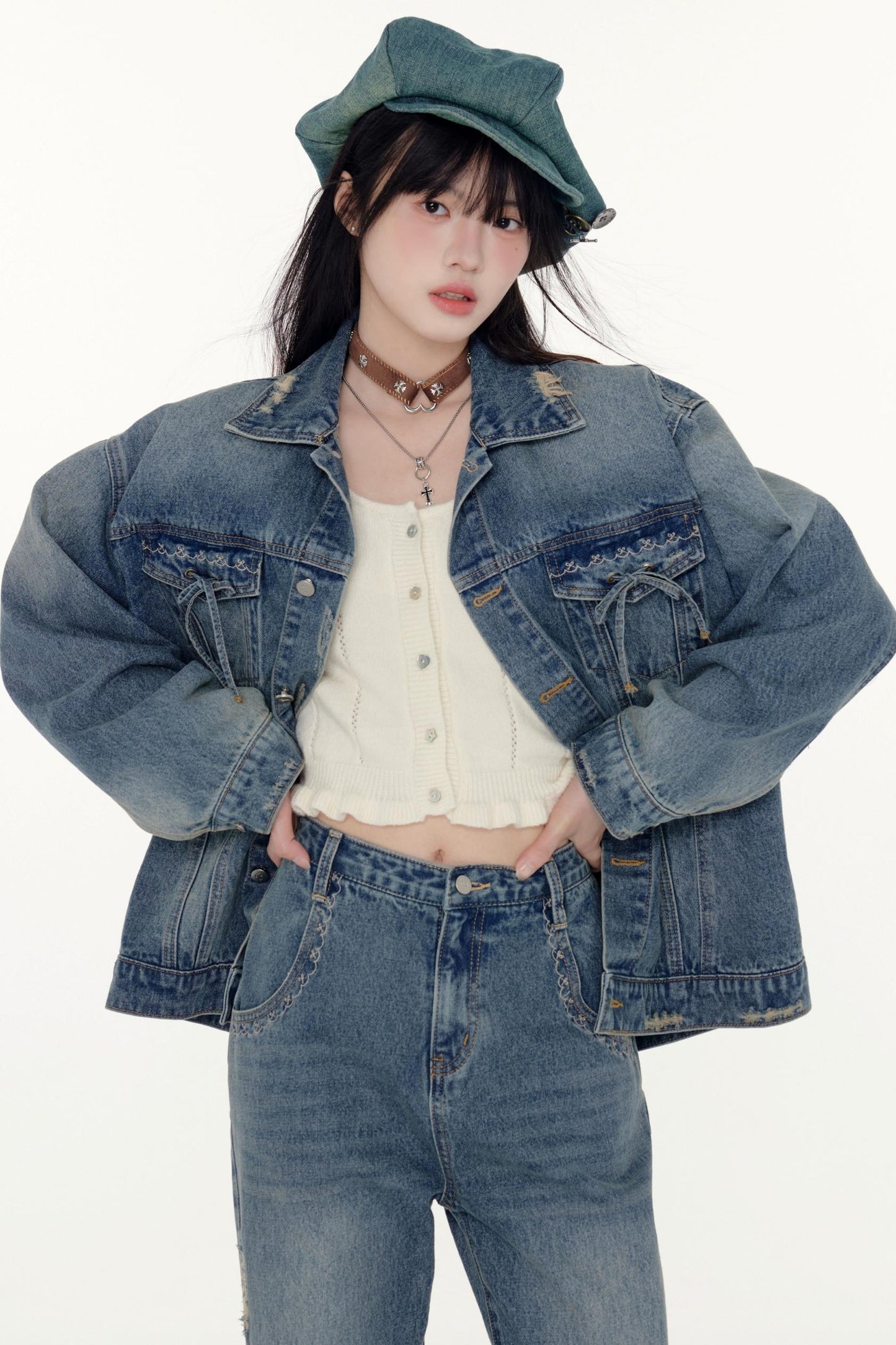 Denim Lace Jacket And BaseTop