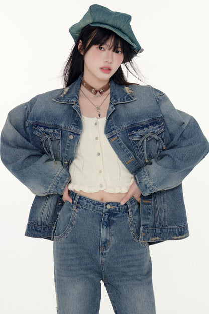 Denim Lace Jacket And BaseTop