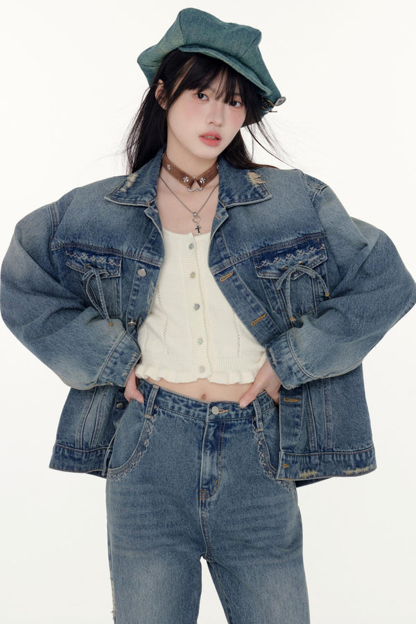 Denim Lace Jacket And BaseTop