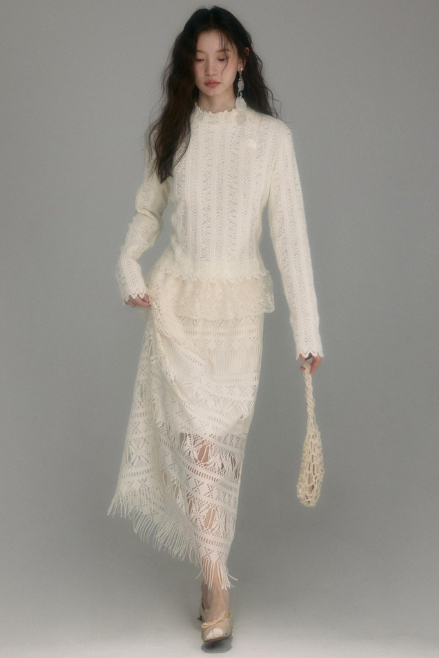 Cloud Lace Knit Long Sleeve Top