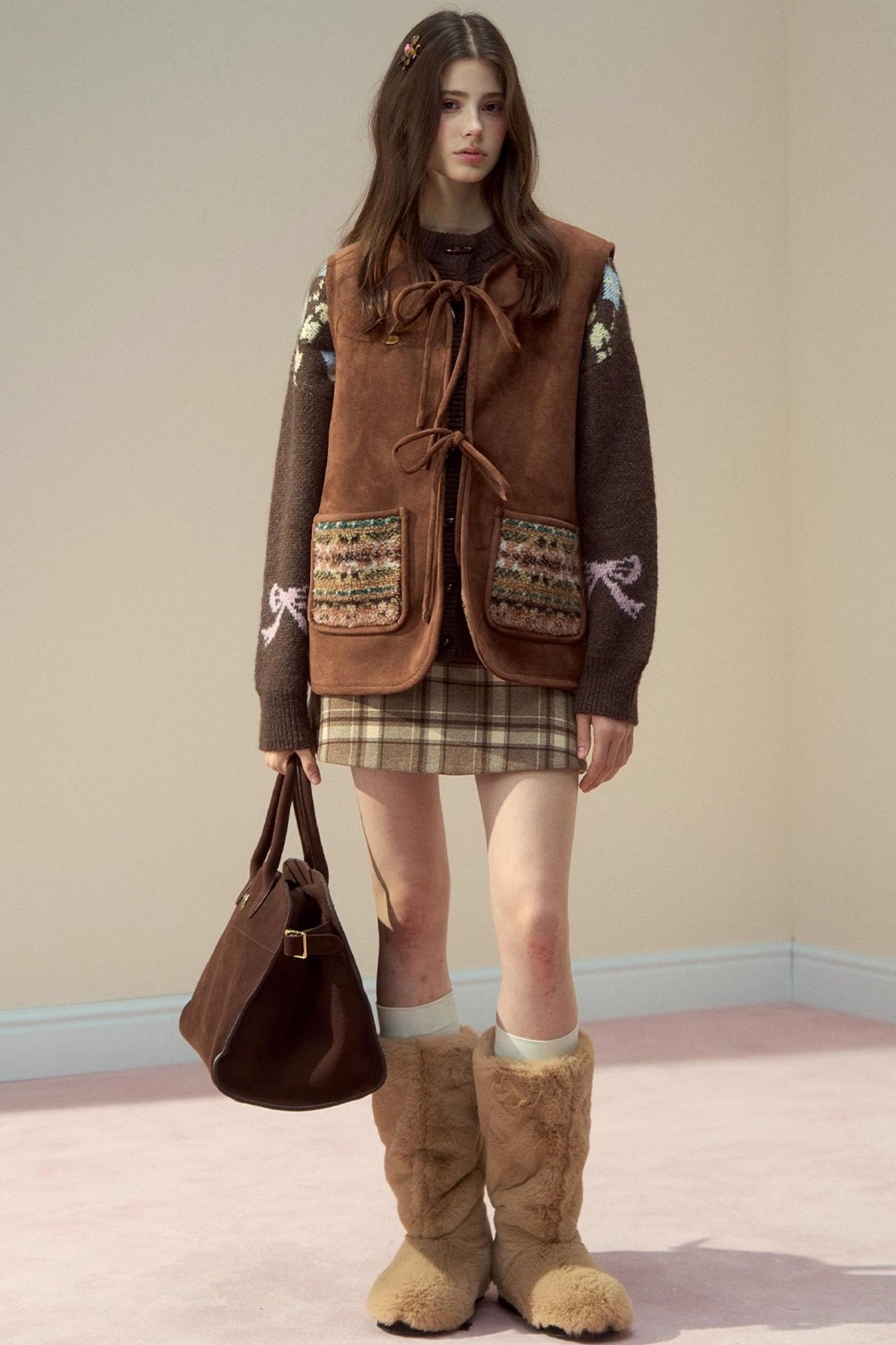 Reversible Bow Strap Fur Vest