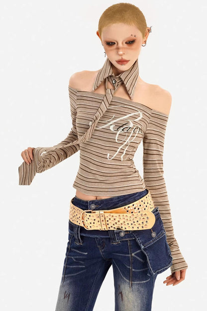 Retro Gestreiftes Off-Shoulder-Top