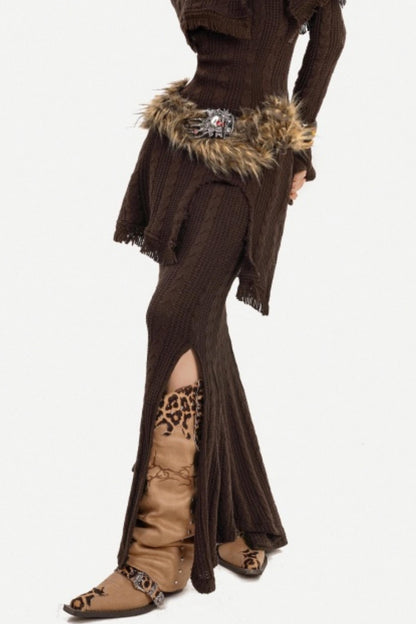 Retro Knit Off-Shoulder Top Set-Up