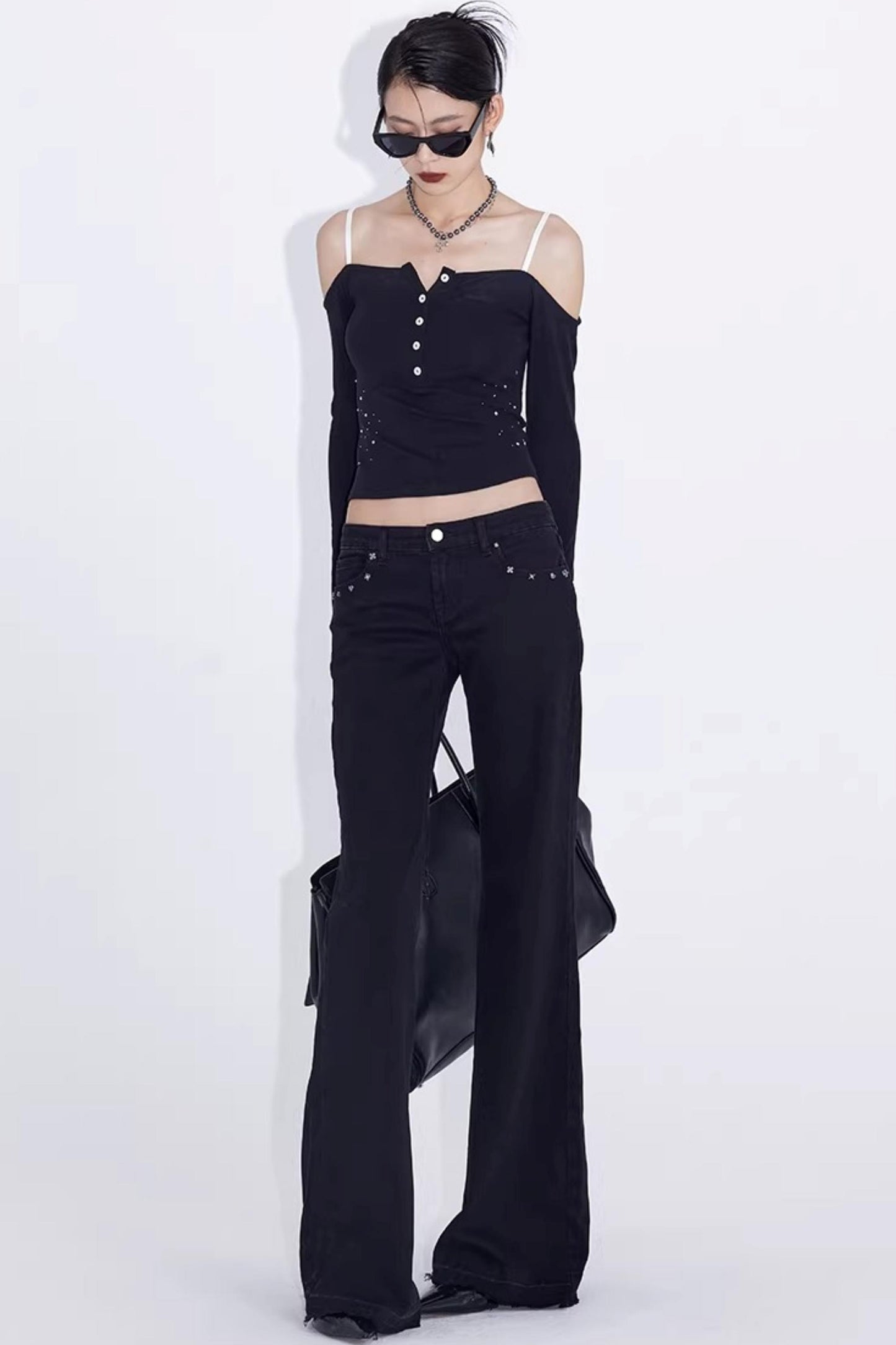 Black Rivet Flared Jeans