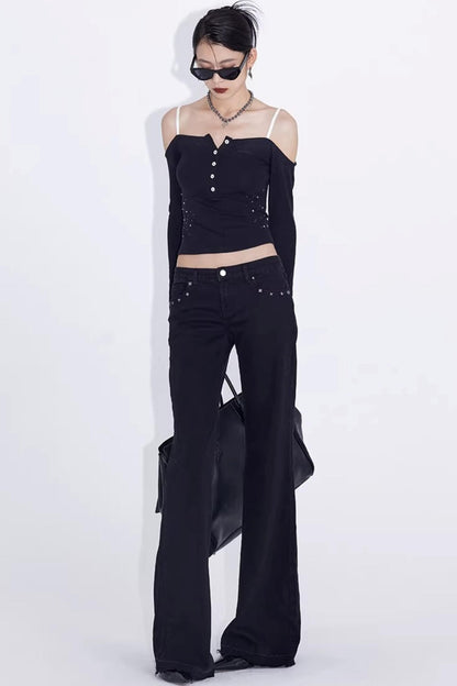 Black Rivet Flared Jeans