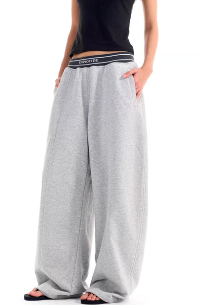 Contrast Ribbed Wide-Leg Pants