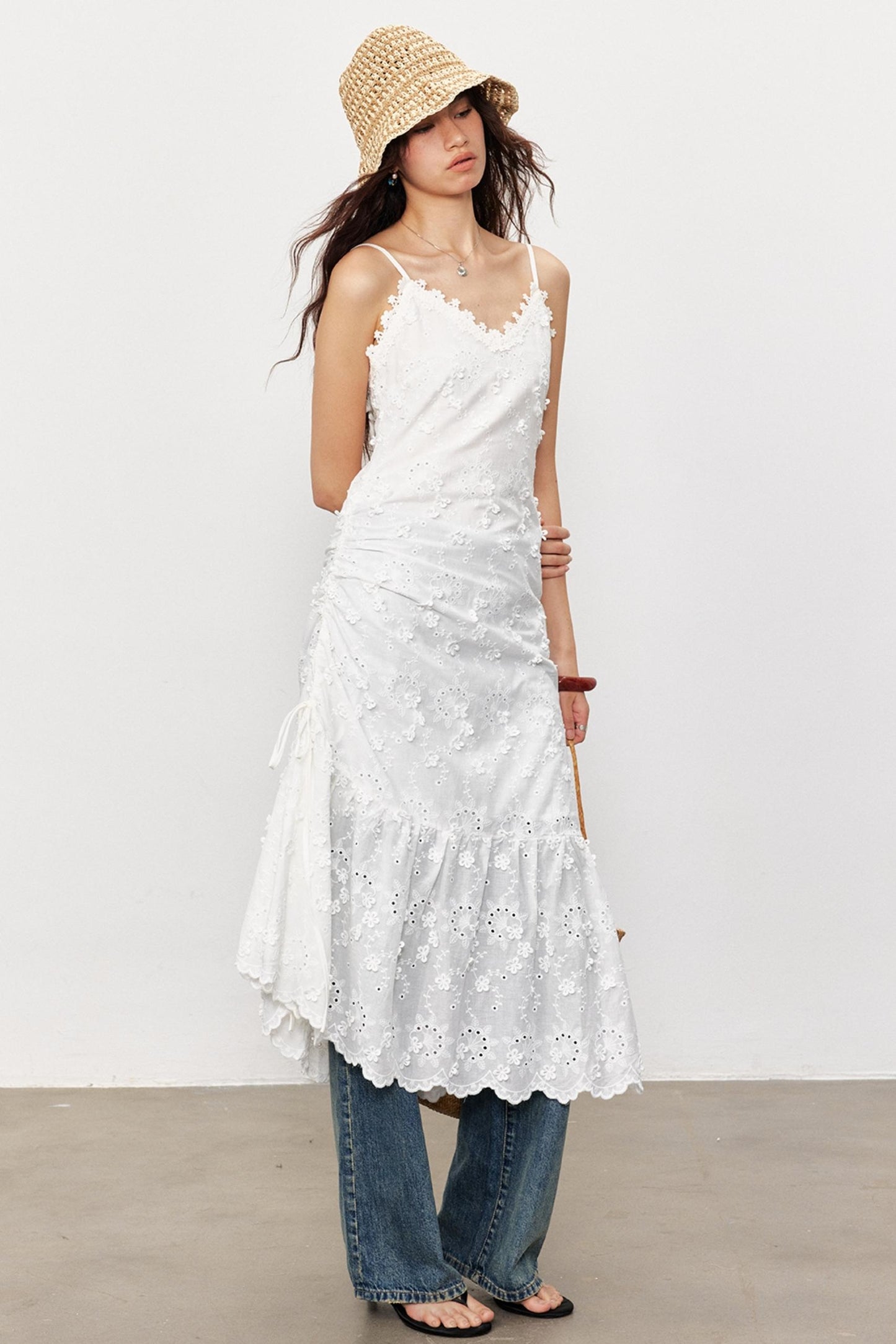 French Floral Lace Waist Slip Dress