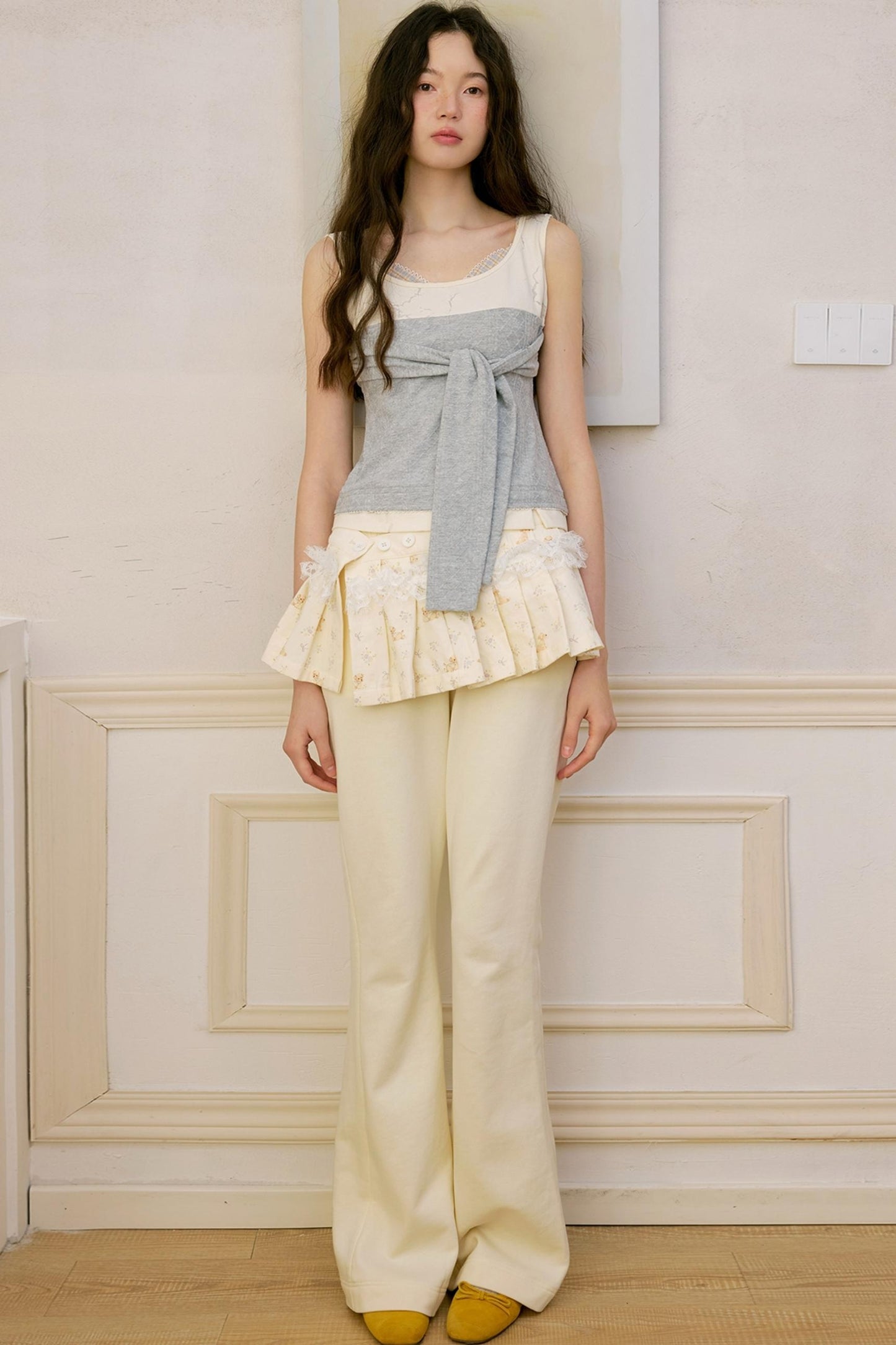 Yellow Gray Bow Tie Top