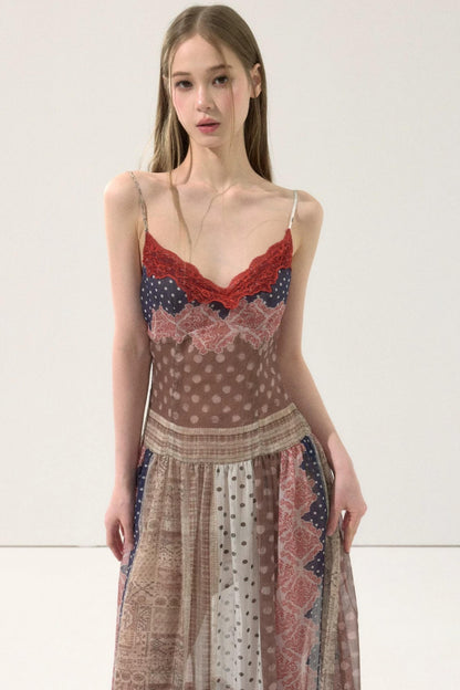 Retro Print Patchwork Dress