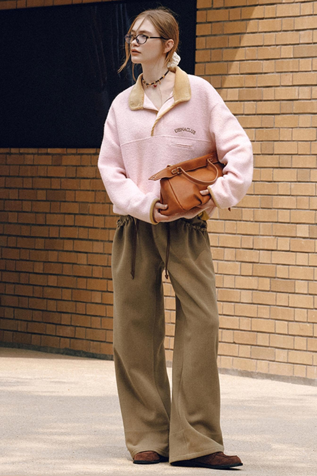Pink Embroidery Fleece Top