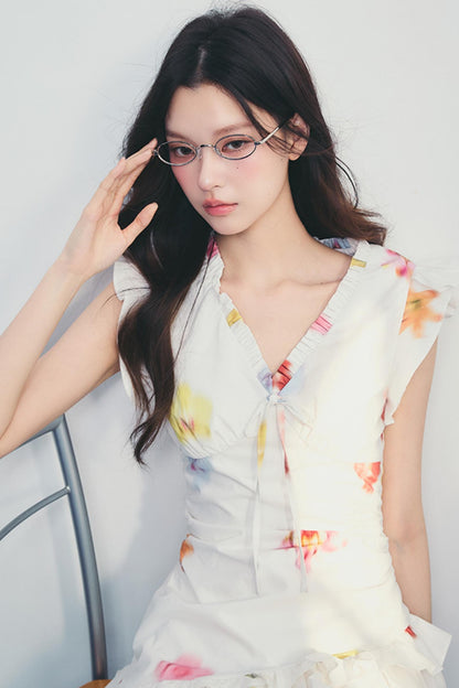 Floral V-Neck Ruffle Dress