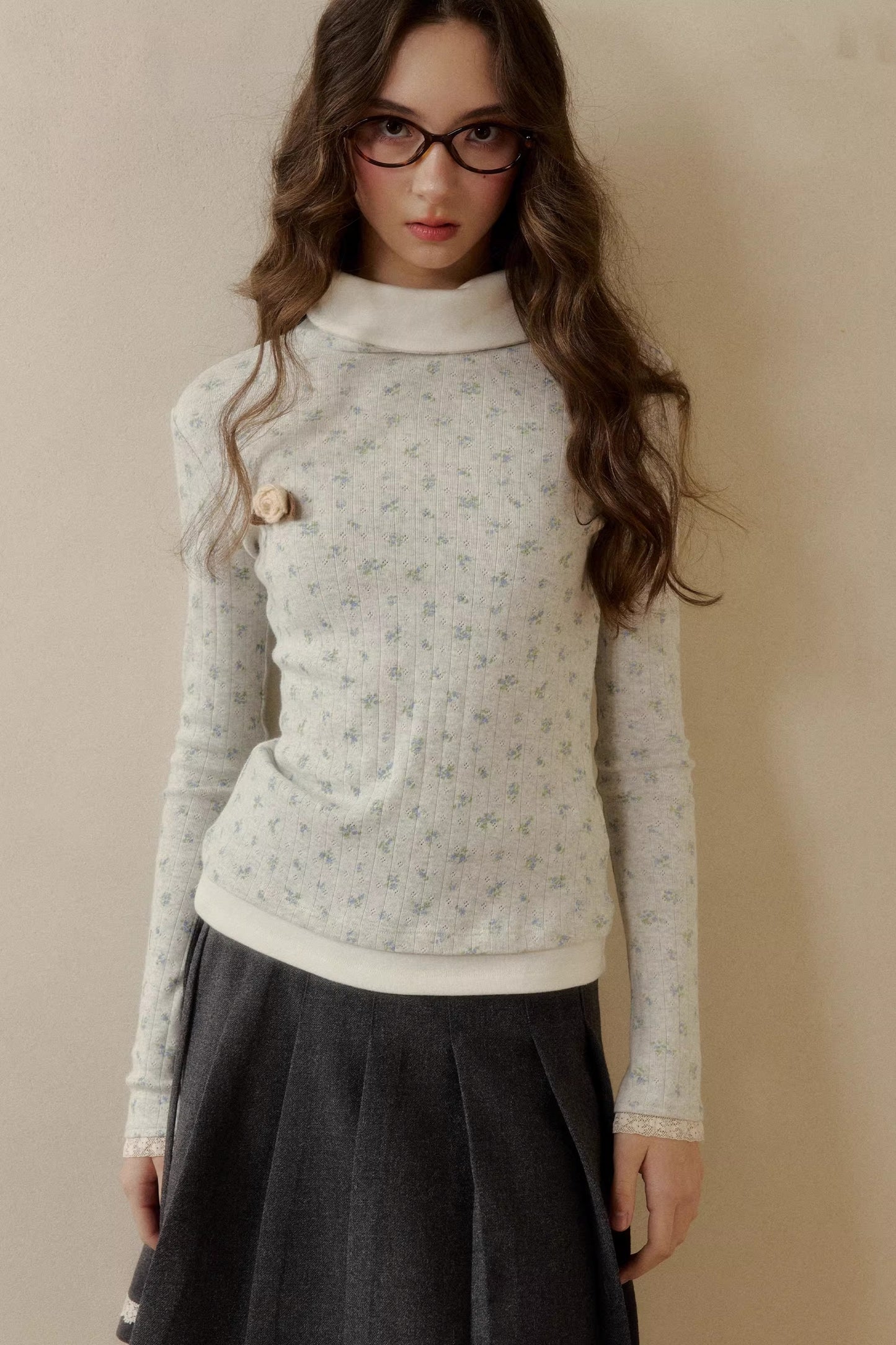 Floral Knit Long-Sleeve Top