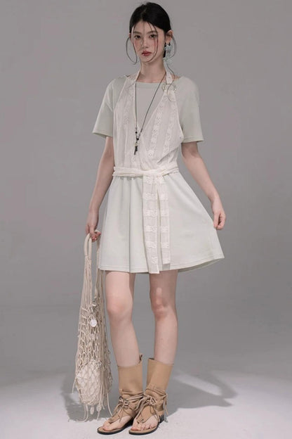 Layered Honeydew Halter Dress