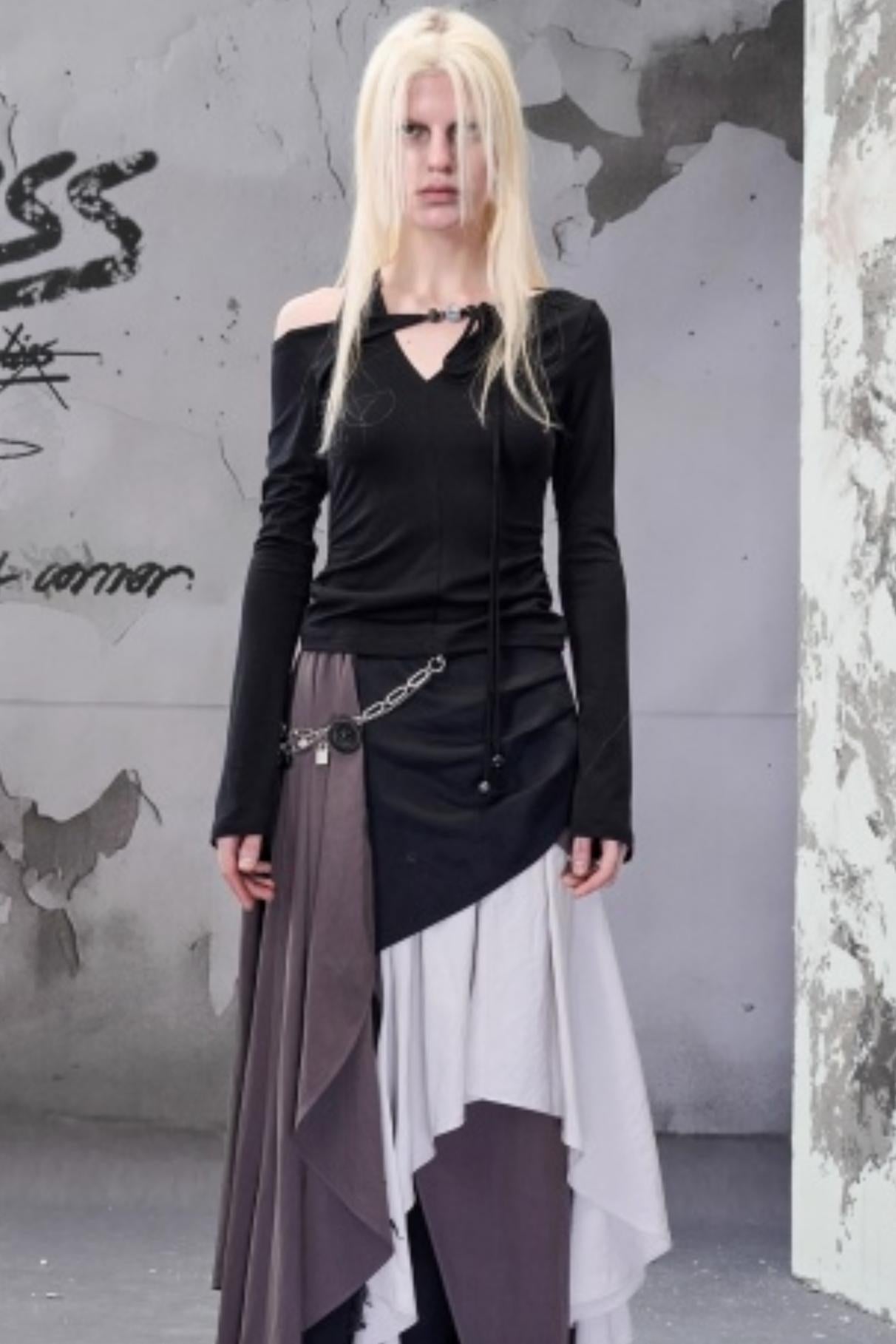 Off-The-Shoulder Beaded Lace-Up Base Top