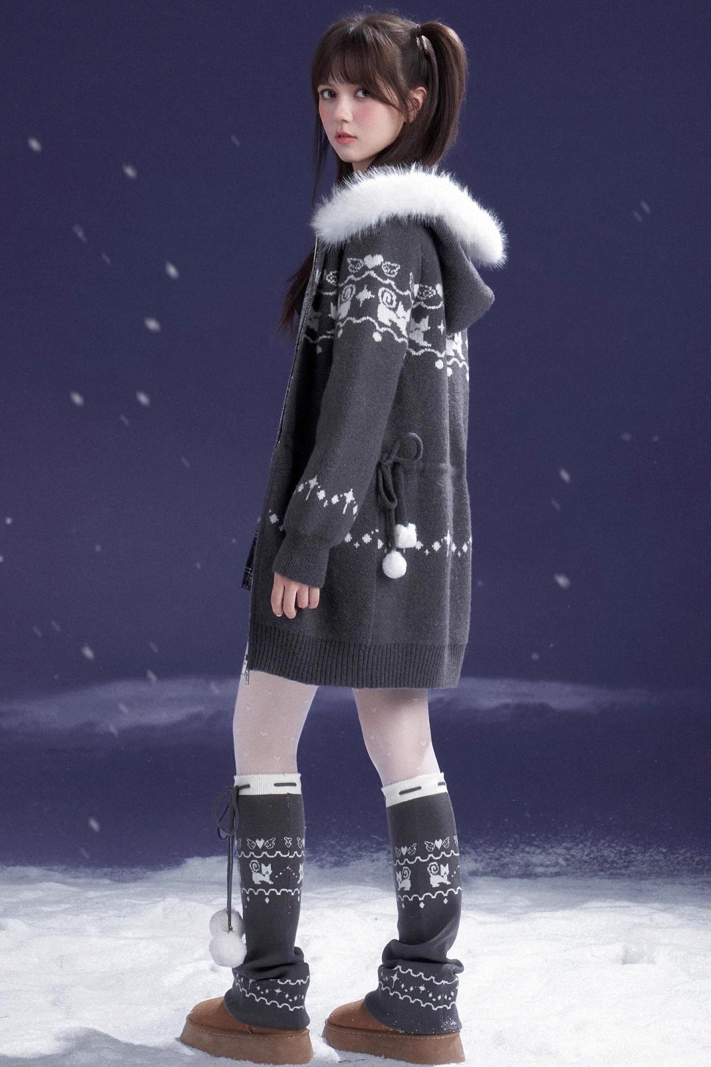 Fair Isle Cat Knit Coat