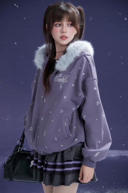 Falling Sweet Purple Fleece Hooded Jacket