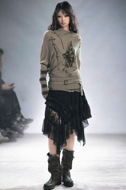 Striped Batwing Sleeve Sweater