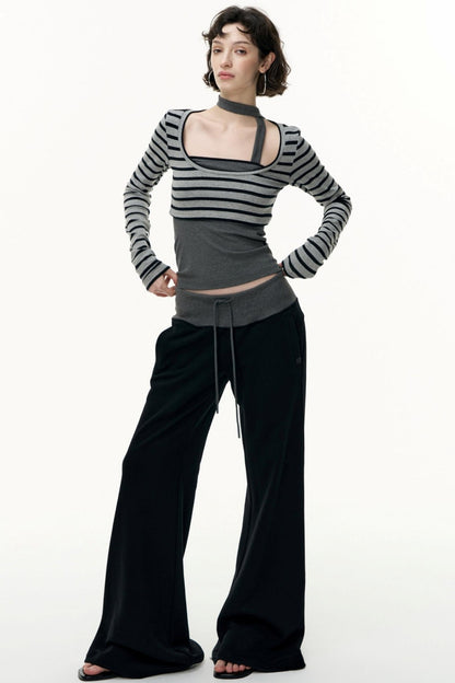 Contrast Long-Sleeved Top With Bandeau Set