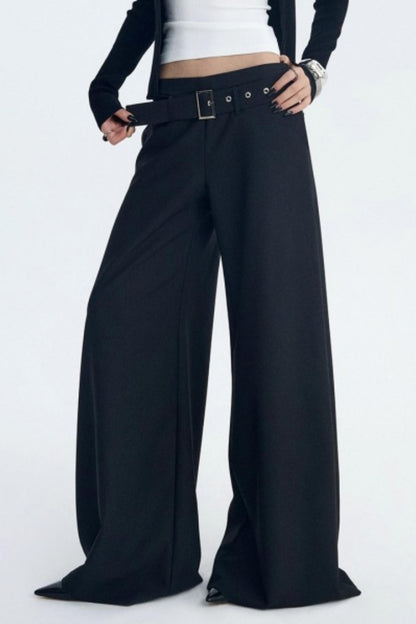 Detachable Belt Wide-Leg Pants