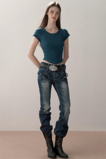 Topstitch Gradient Skinny Jeans