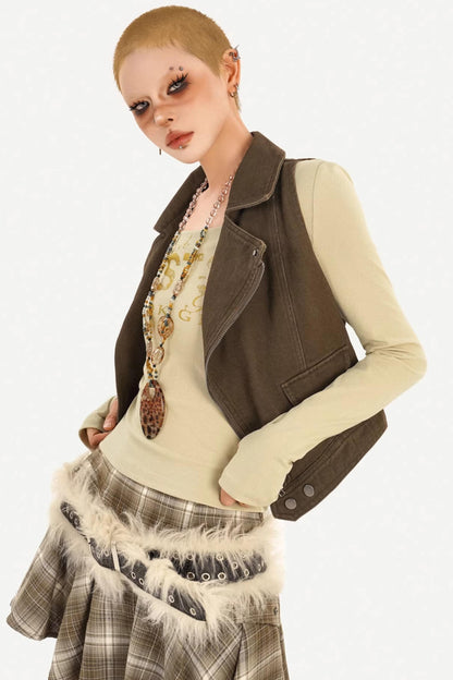 Retro Coffee Denim Vest Jacket
