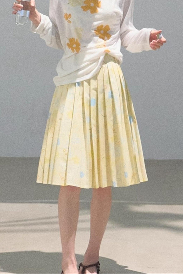 Poplin Pleated Midi Skirt