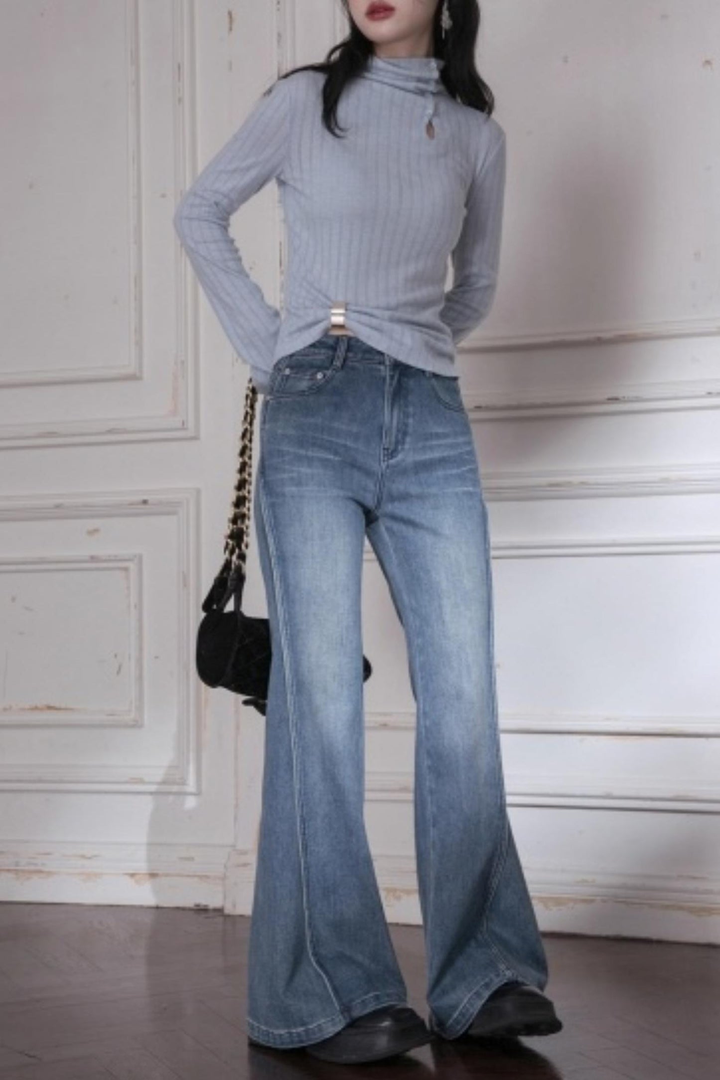 Light Blue Turtleneck Knitwear Top
