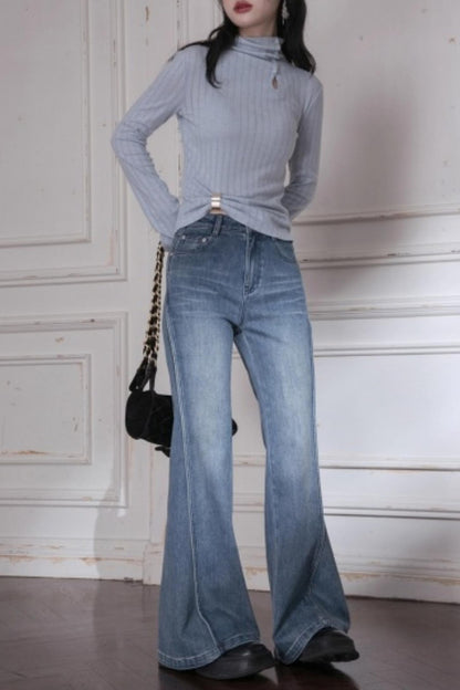 Light Blue Turtleneck Knitwear Top