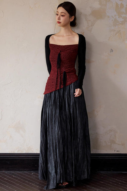 Brick Red Square Neck Pullover Top