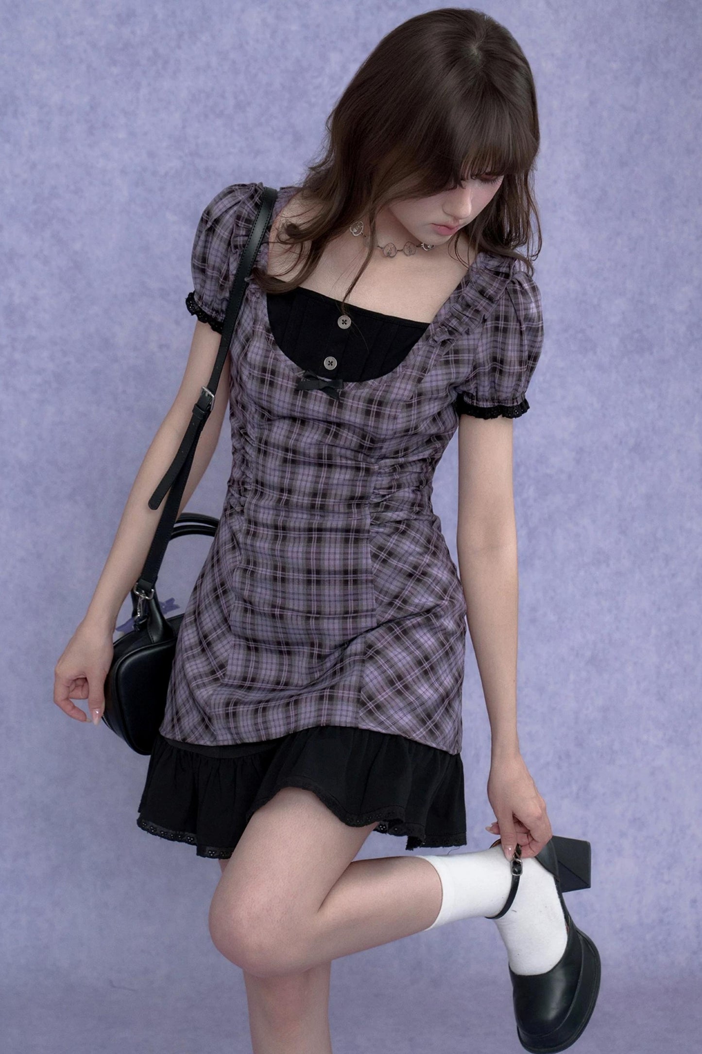 Sweet and Cool Purple Plaid Dress