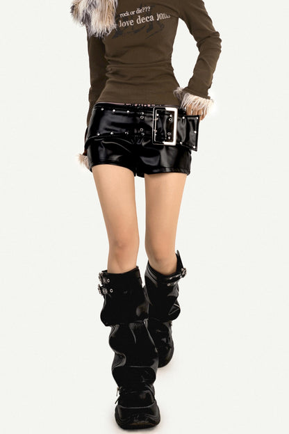 Black PU Leather Short Pants