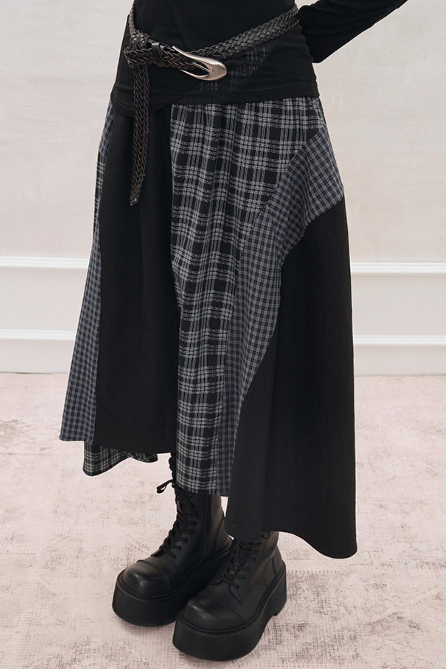 Long Check Panel Skirt