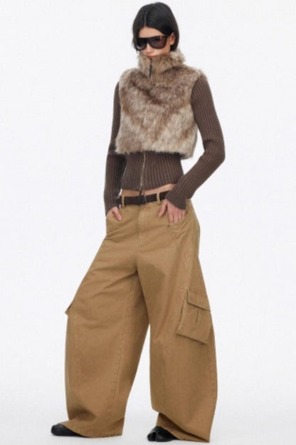 Distressed Wide-Leg Cargo Pants