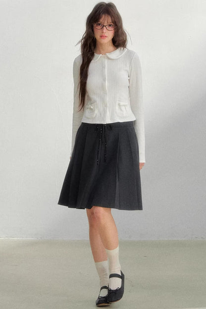 Polka Dot Gray Pleated Skirt