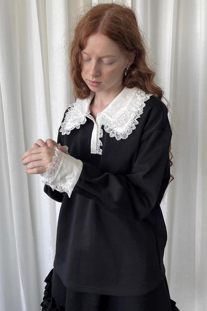 Lace Panel Knitted Sweatshirt