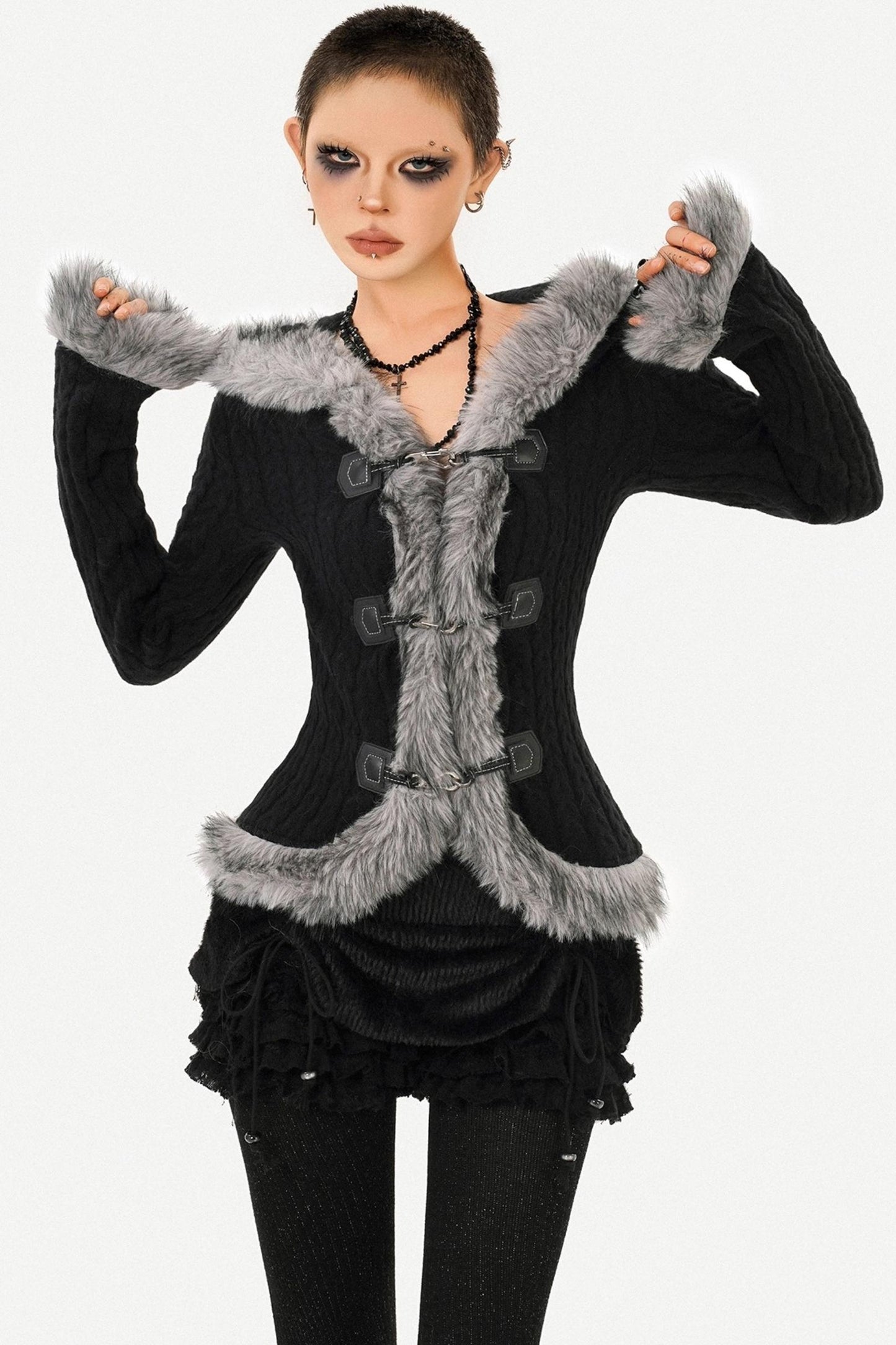 Retro Knit Fur Collar Jacket