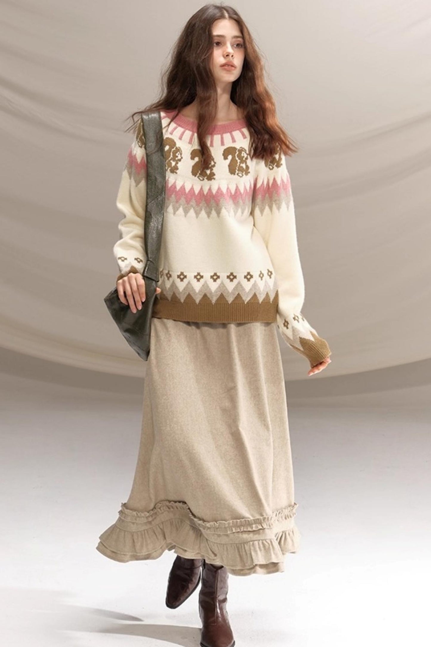 Hazelnut Lace Wool Skirt