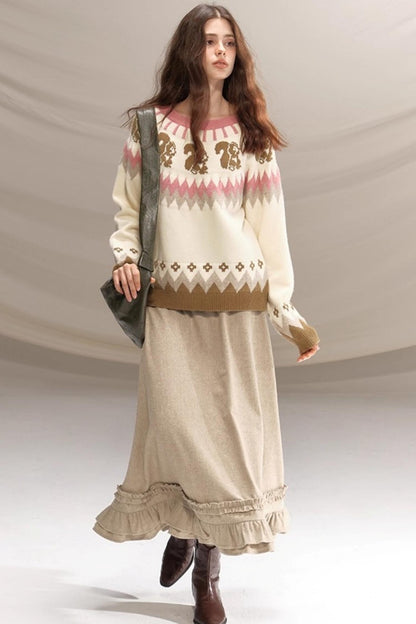 Hazelnut Lace Wool Skirt