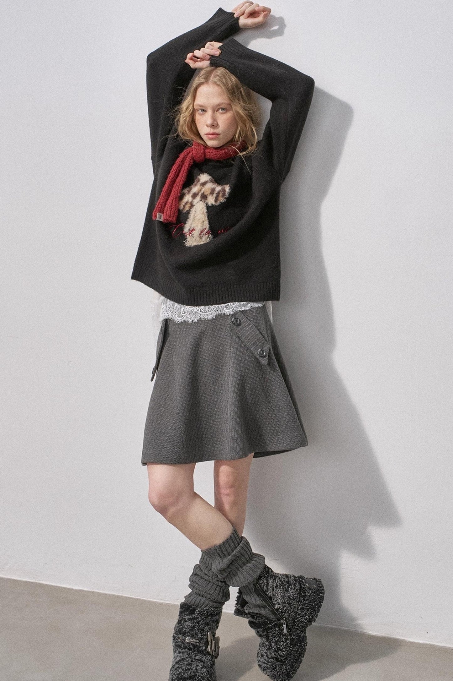 Split Wool Plaid A-Line Skirt