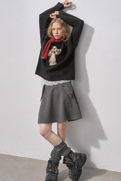 Split Wool Plaid A-Line Skirt