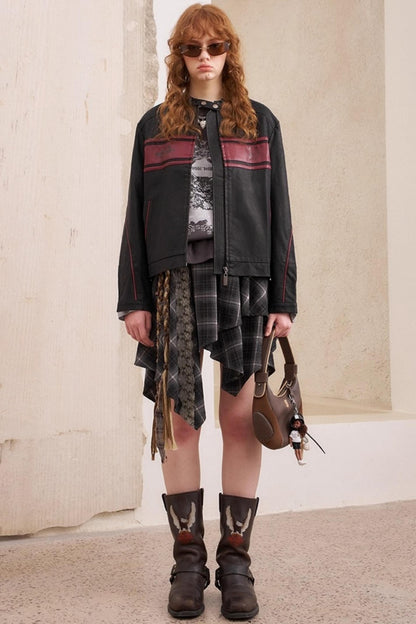 Rose Embroidered Leather Jacket