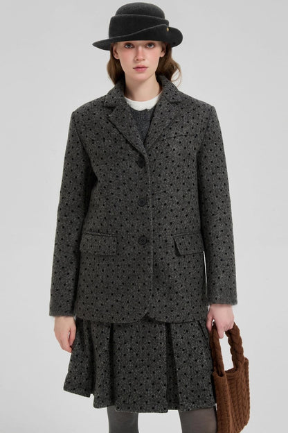 Winter Gray Polka Dot Woolen Suit Set-Up