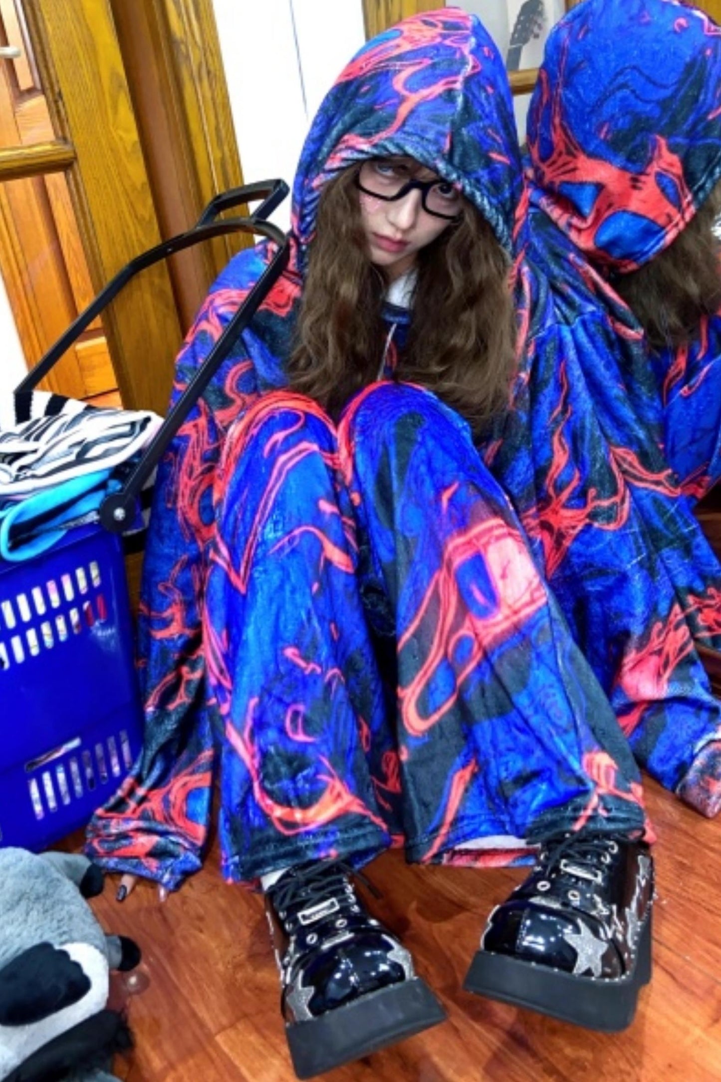 Blue Cell Wide-Leg Pants