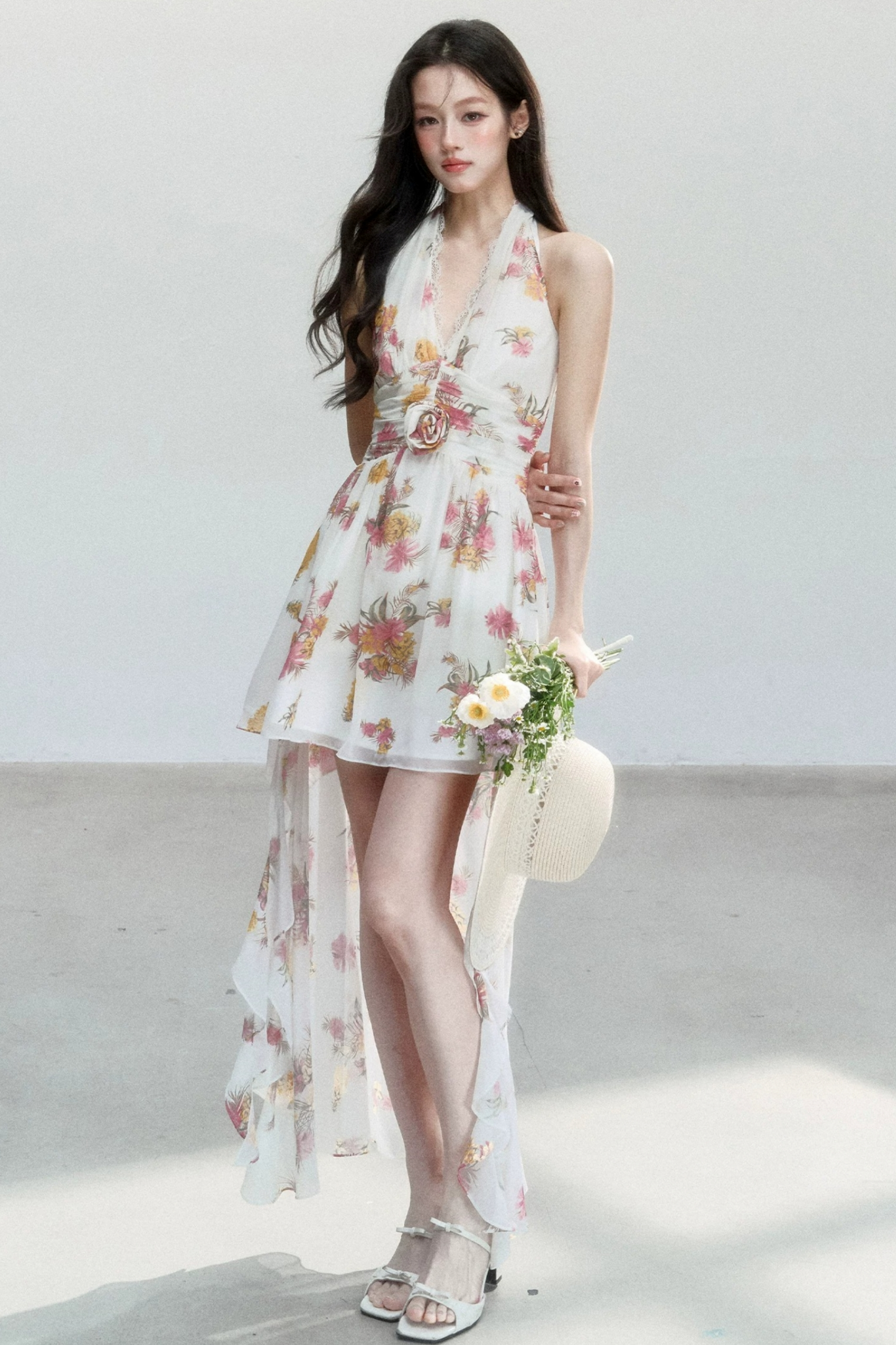 Chiffon Floral V-Neck Dress