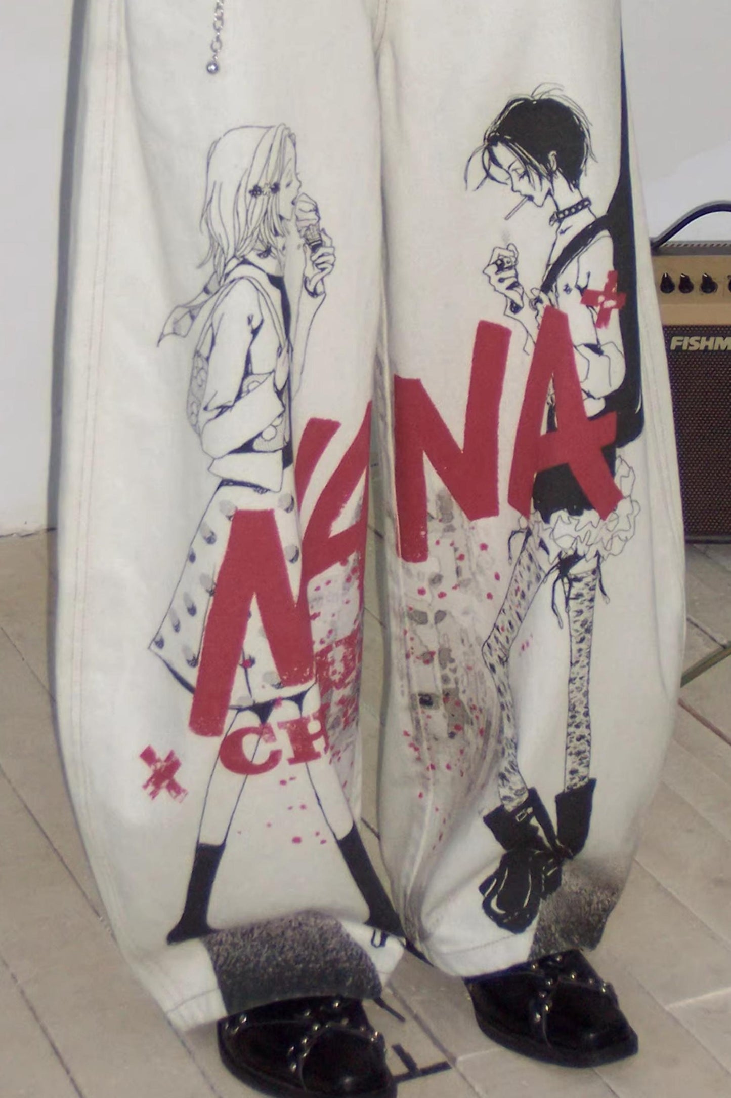 Printed Denim Scimitar Pants