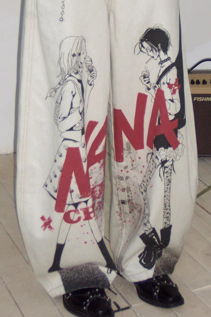 Printed Denim Scimitar Pants