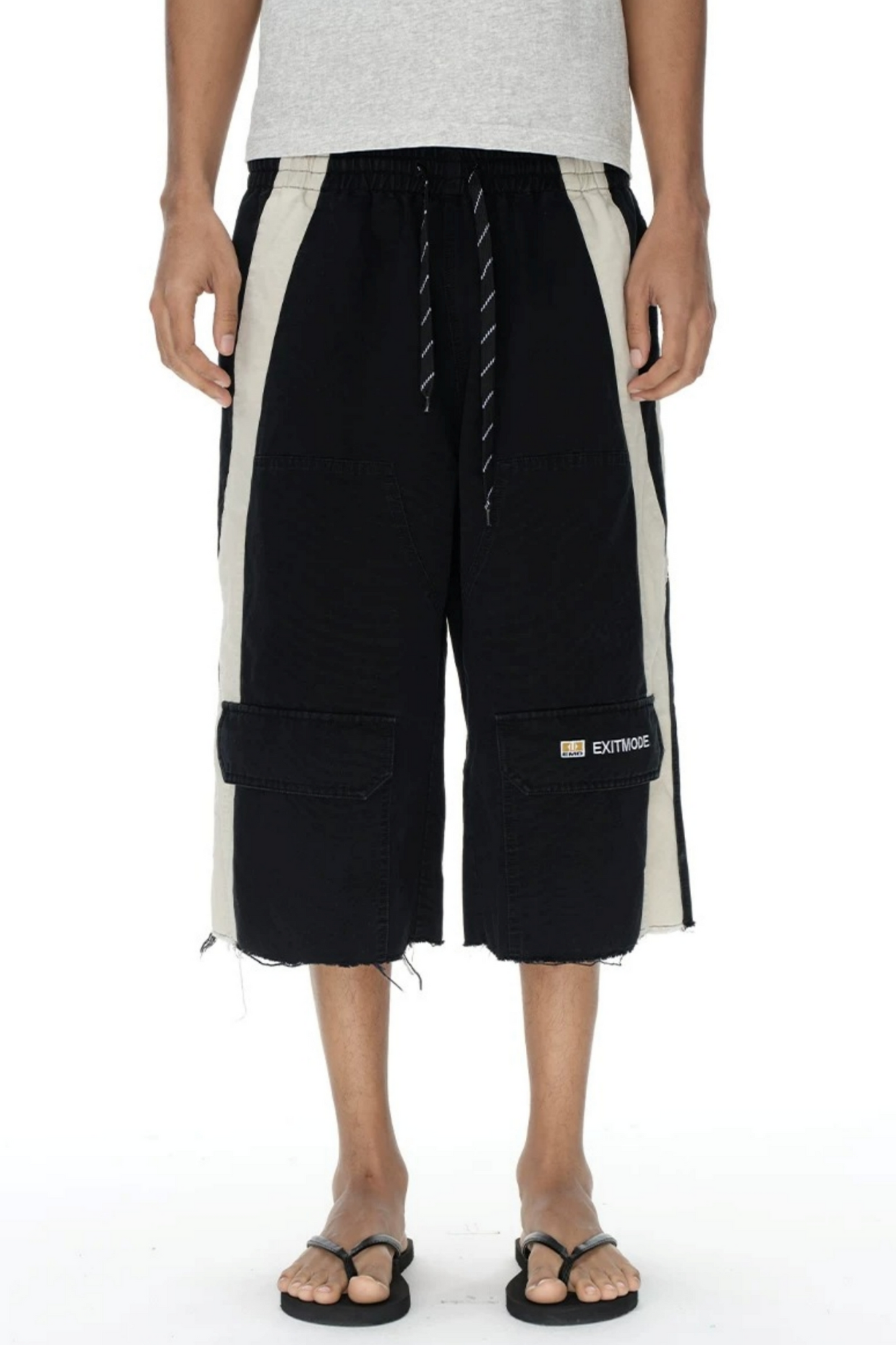Washed Distressed Patchwork Shorts