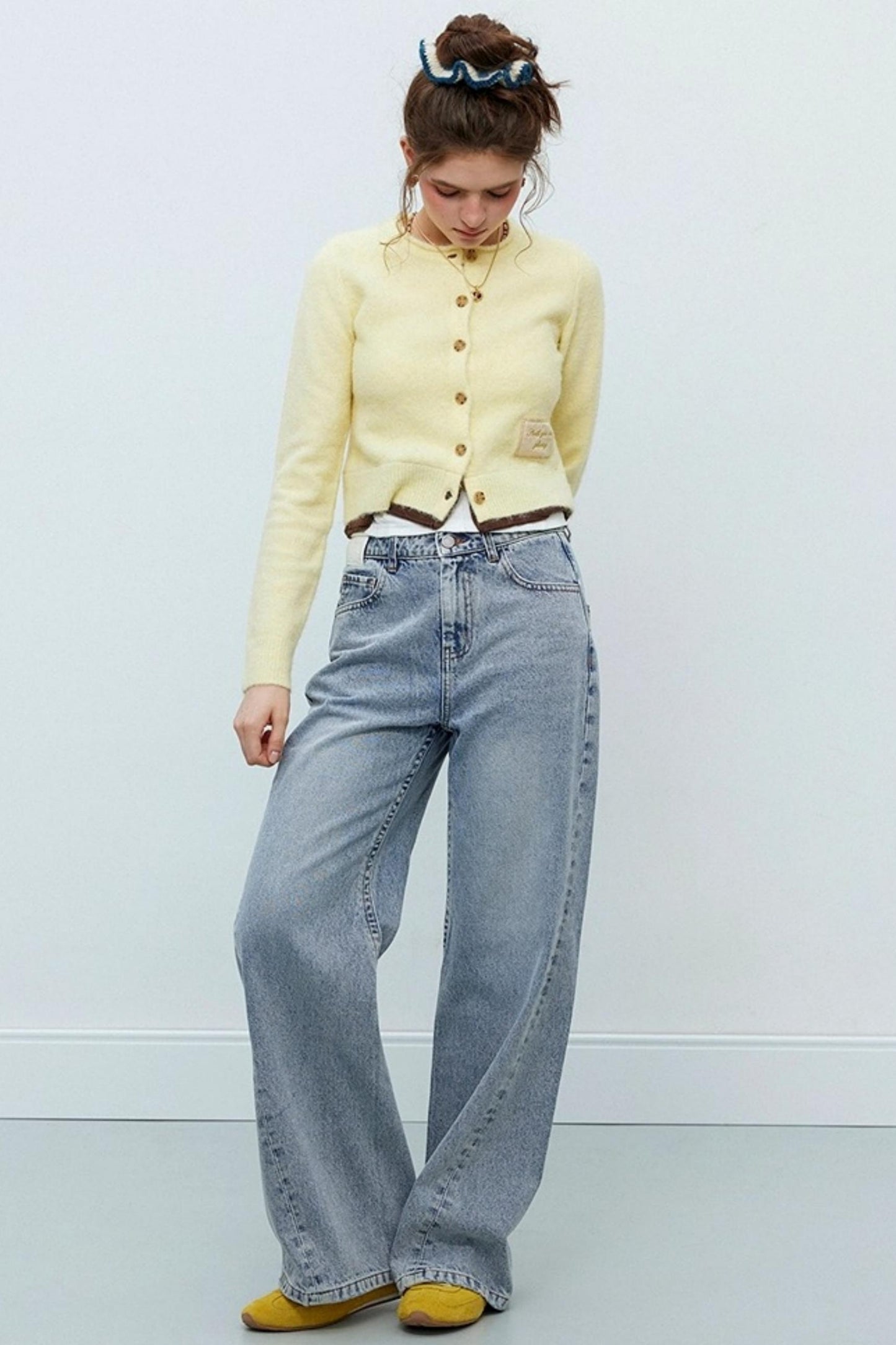 Distressed Lace Waist Loose Jeans