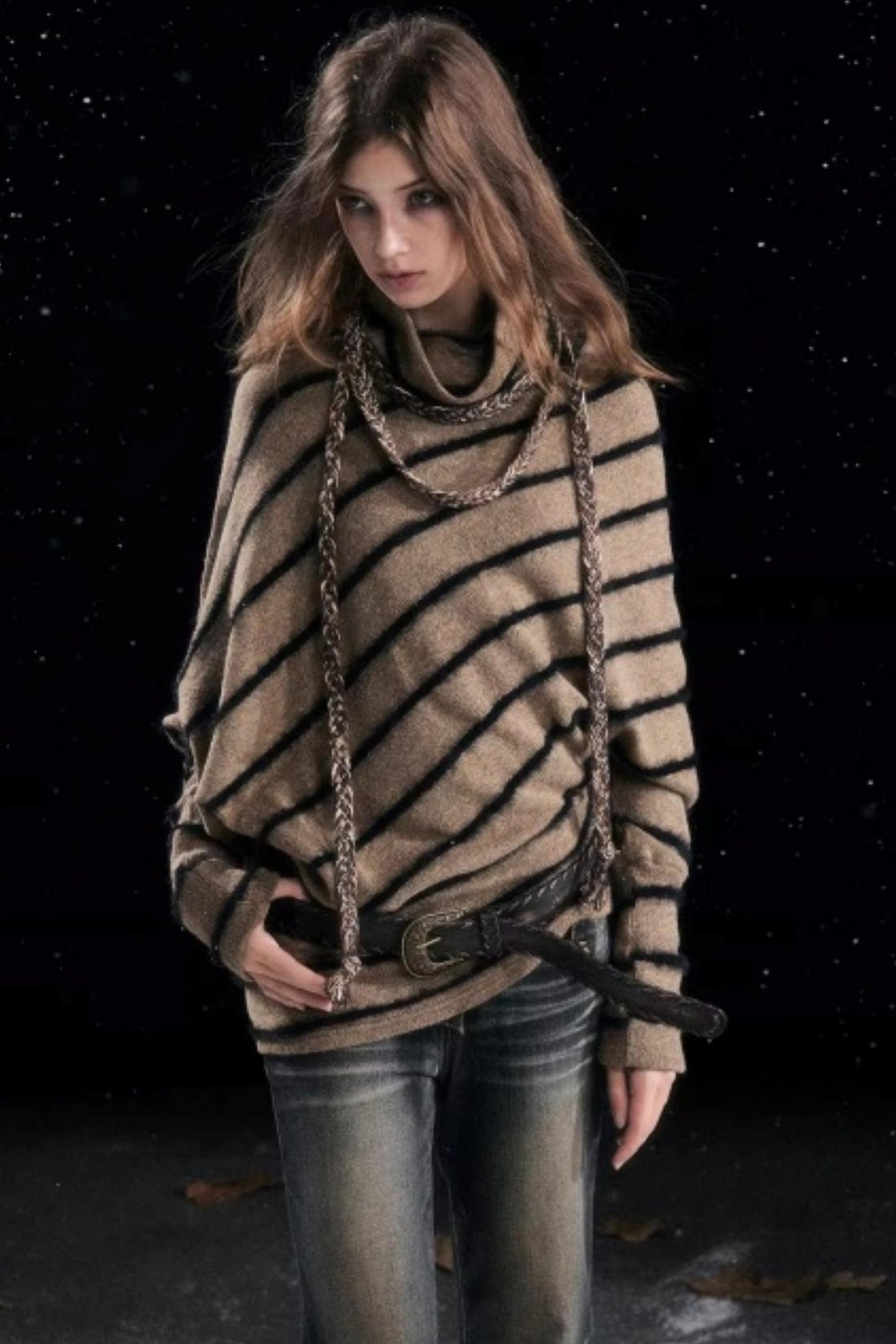 Diagonal Striped Batwing Sweater