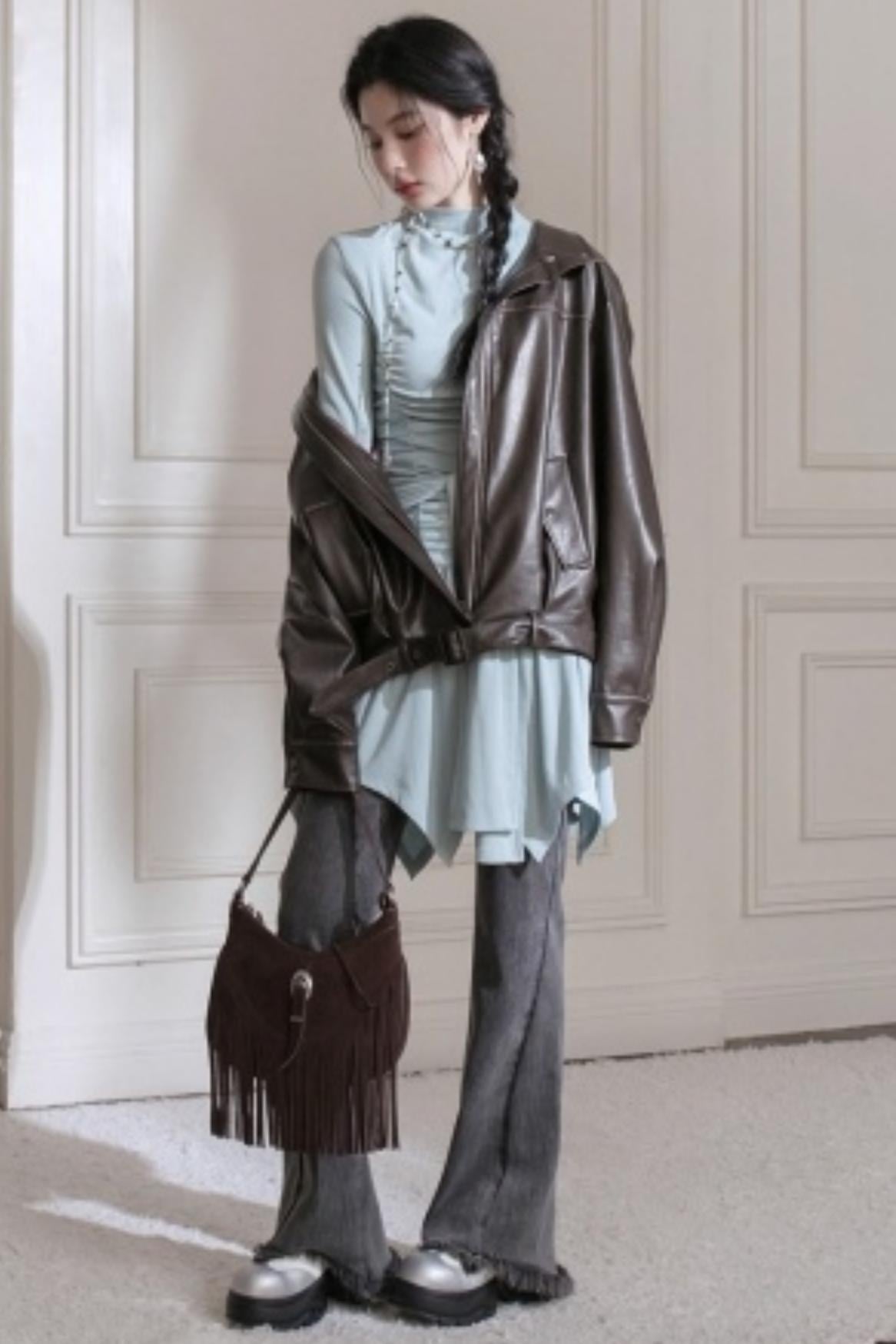 Pleated Turtleneck Dress